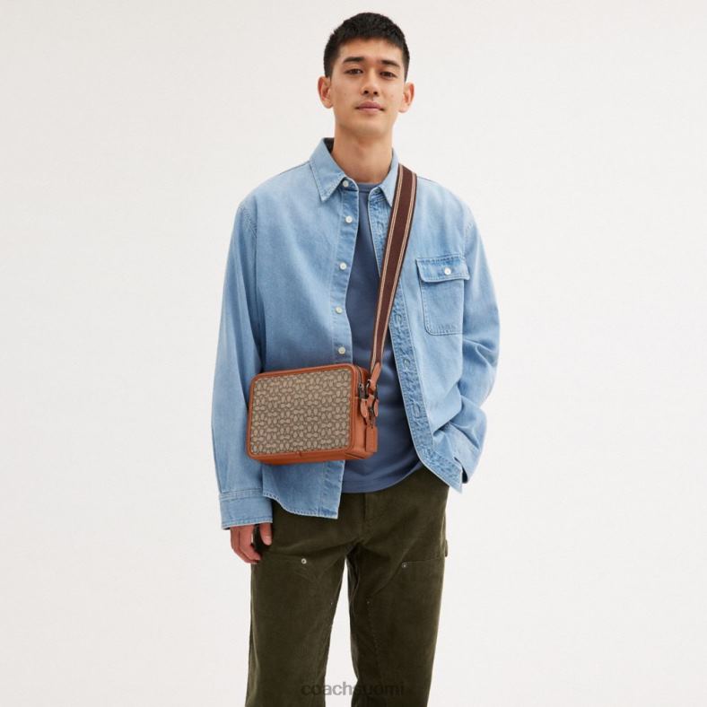 Coach miehet charter crossbody 24 mikrosignature jacquard kaakao/kiillotettu meripihka VF6B6663
