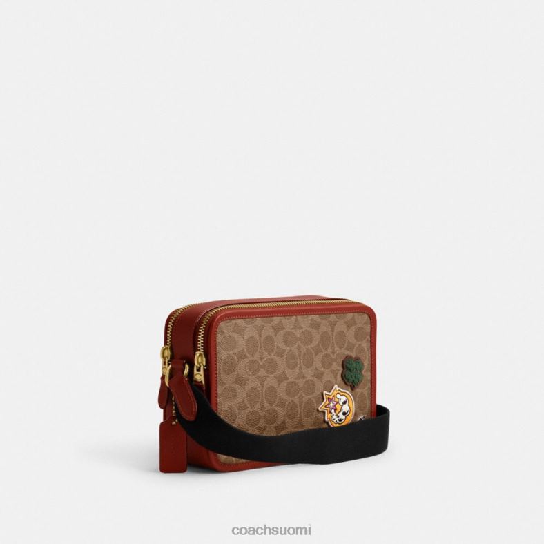 Coach miehet cosmic linja-auto charter crossbody 24 signature canvas ja paikat tan/rust multi VF6B6652