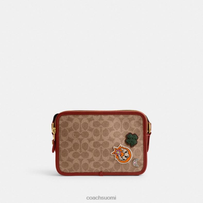 Coach miehet cosmic linja-auto charter crossbody 24 signature canvas ja paikat tan/rust multi VF6B6652