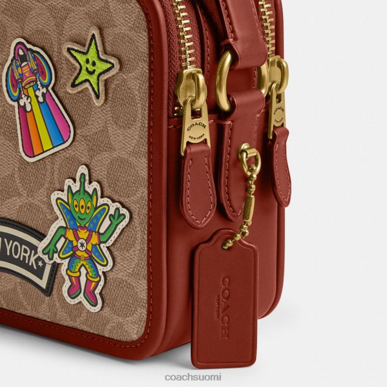 Coach miehet cosmic linja-auto charter crossbody 24 signature canvas ja paikat tan/rust multi VF6B6652