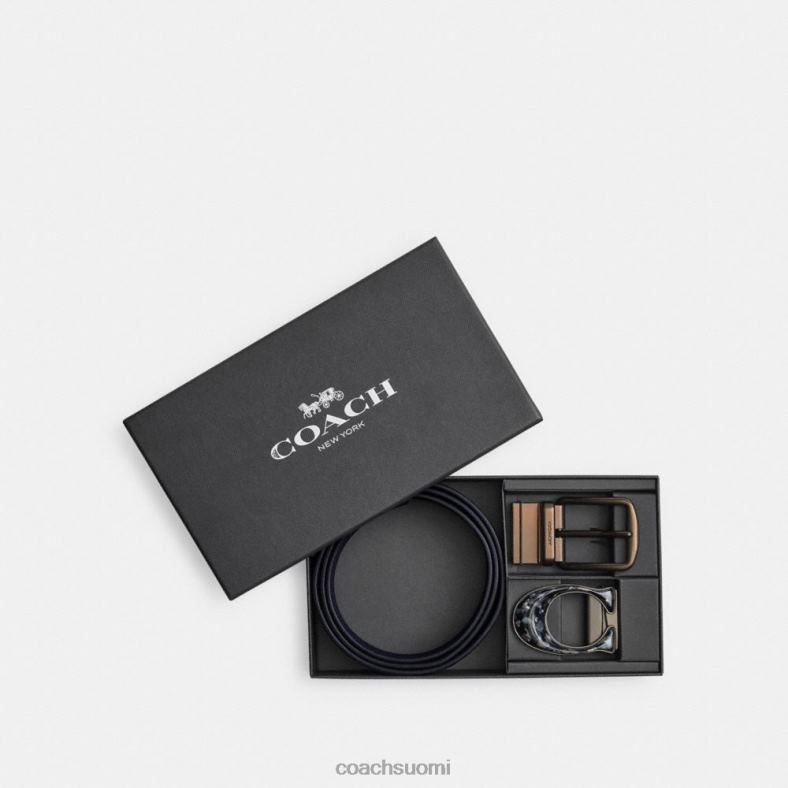 Coach miehet boxed valjaat ja allekirjoitus soljella leikattu käännettävä vyö, 38mm charcoal/midnight Navy VF6B6794