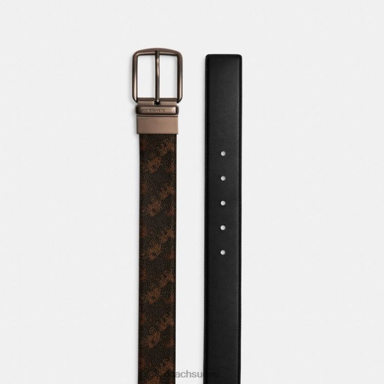 Coach miehet valjaat solki, kokoon leikattu käännettävä vyö hevosen ja vaunujen painatuksella, 38mm tryffeli/musta VF6B6795