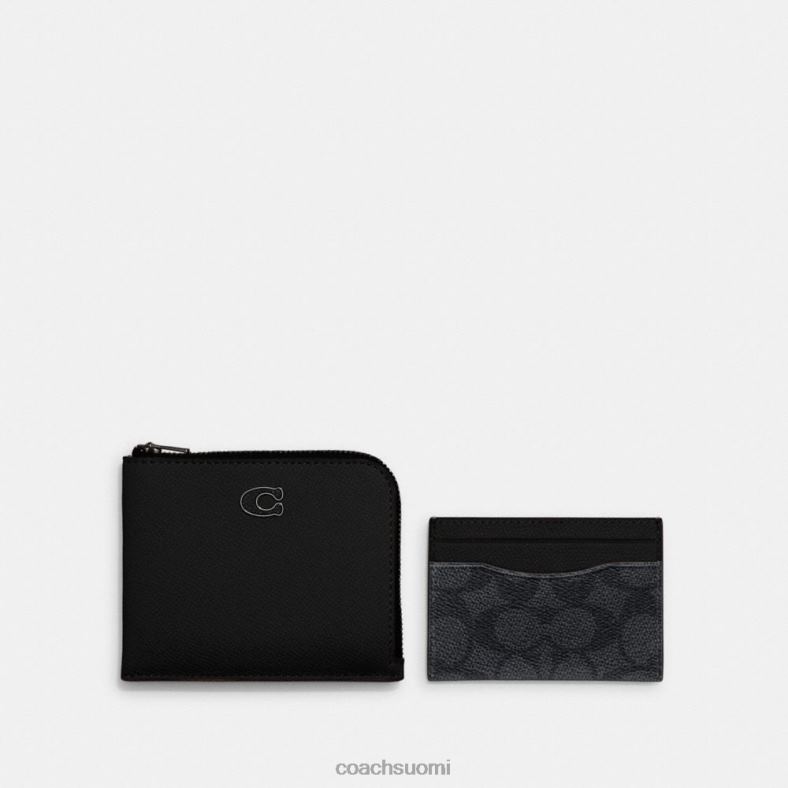 Coach miehet 3-in-1 l-vetoketjullinen lompakko tunnuskankaalla musta/hiili VF6B6711