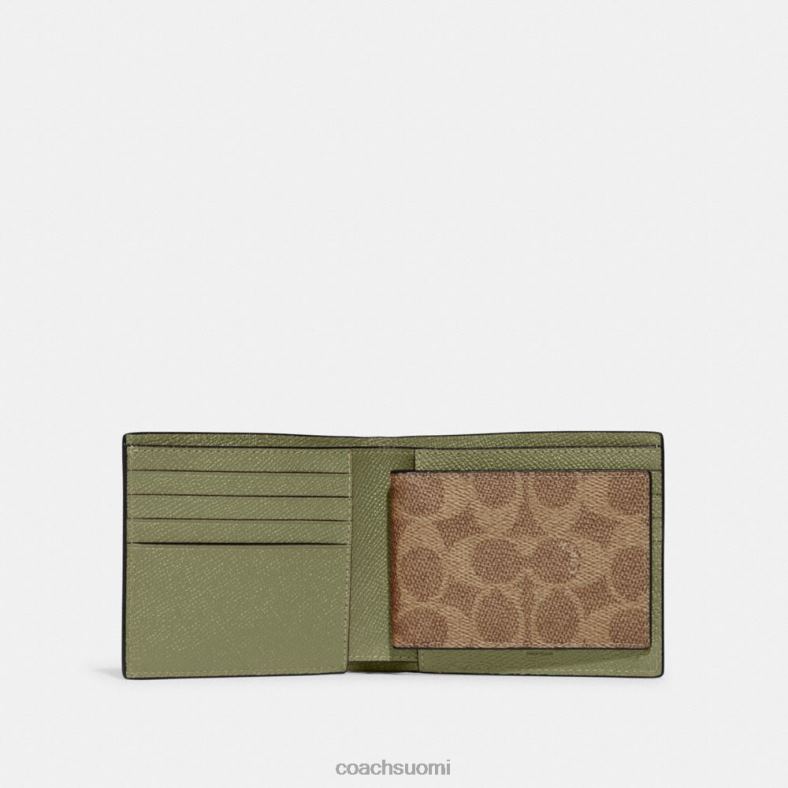 Coach miehet 3-in-1-lompakko ainutlaatuisella kanvas-sisällä sammalta VF6B6701