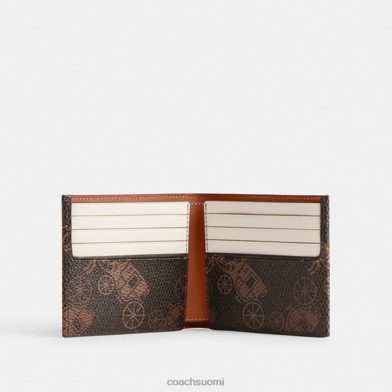 Coach miehet kaksinkertainen setelilompakko, jossa iso hevonen ja vaunupainatus tryffeli / kiillotettu meripihka VF6B6705