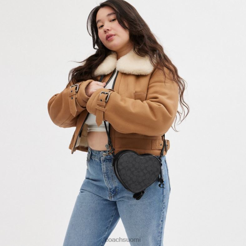 Coach naiset sydän crossbody allekirjoituskankaalla mw/hiili/musta VF6B6205