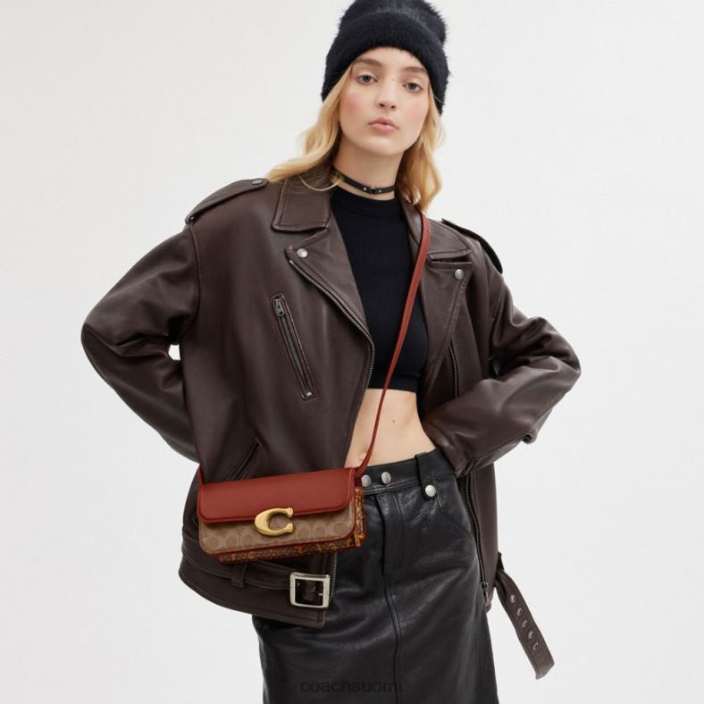 Coach naiset idol laukku 23 tunnuskankaalla käärmeennahkaisella yksityiskohdalla b4/ruskea ruoste VF6B636