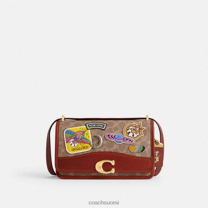 Coach naiset kosminen valmentaja bandiitin olkalaukku kankaalla ja laastareilla b4/tan rust multi VF6B6267