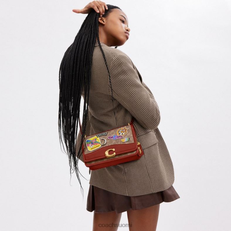 Coach naiset kosminen valmentaja bandiitin olkalaukku kankaalla ja laastareilla b4/tan rust multi VF6B6267