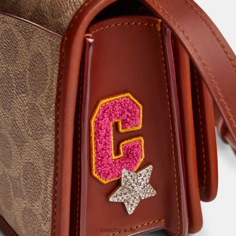 Coach naiset kosminen valmentaja bandiitin olkalaukku kankaalla ja laastareilla b4/tan rust multi VF6B6267