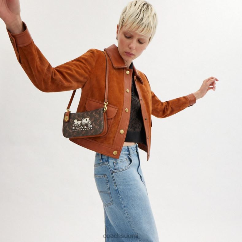 Coach naiset Penn-olkalaukku hevos- ja vaunupainatuksella b4/tryffeleillä kiillotettu meripihka VF6B674