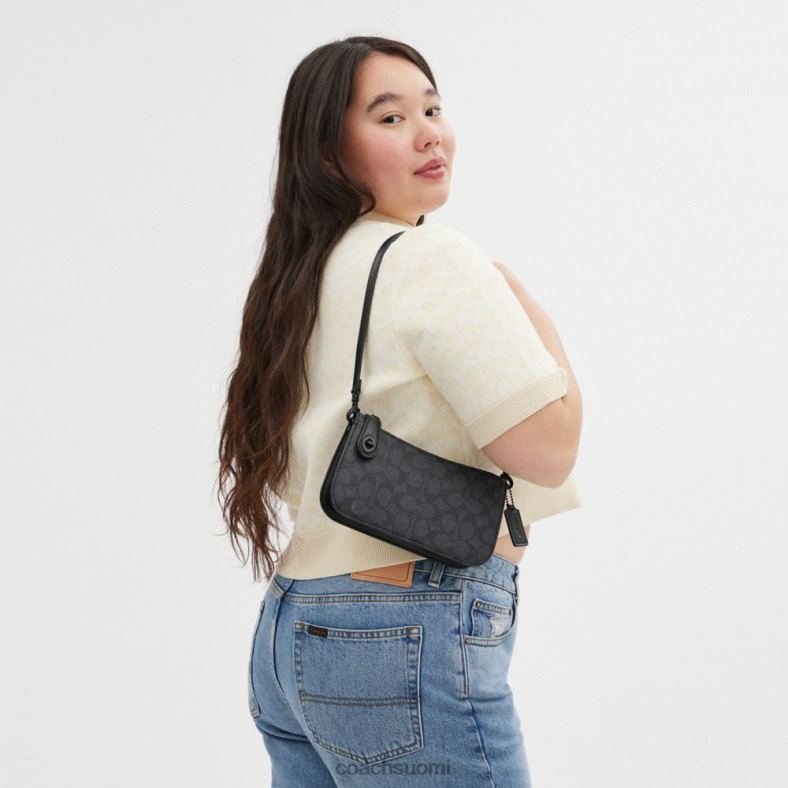 Coach naiset Penn-olkalaukku omaleimaiselle kankaalle mw/hiili/musta VF6B665