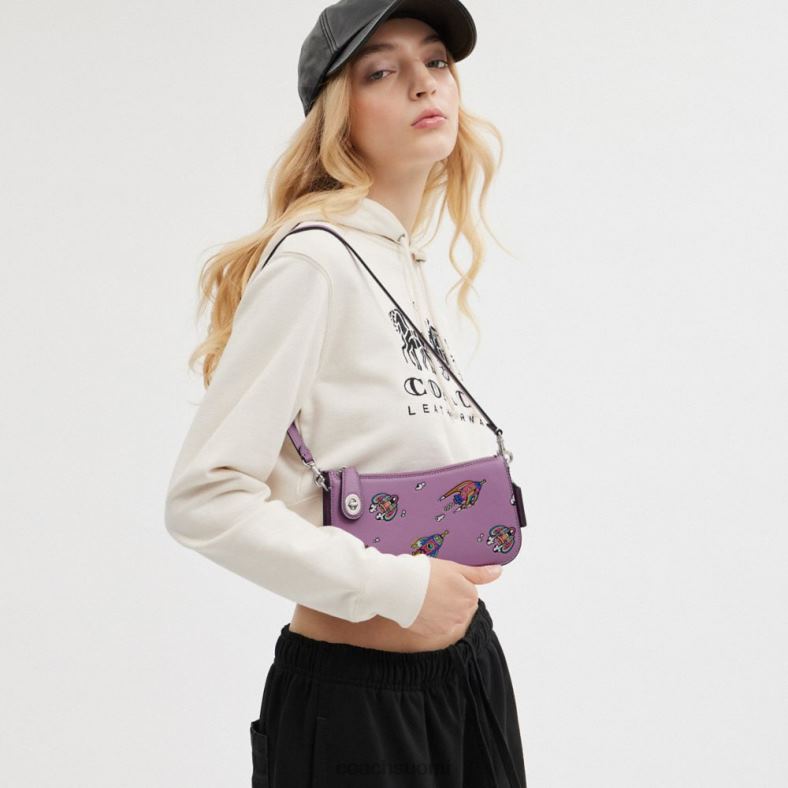 Coach naiset cosmic coach penn olkalaukku rakettiprintillä lh/violetti orkidea moni VF6B669