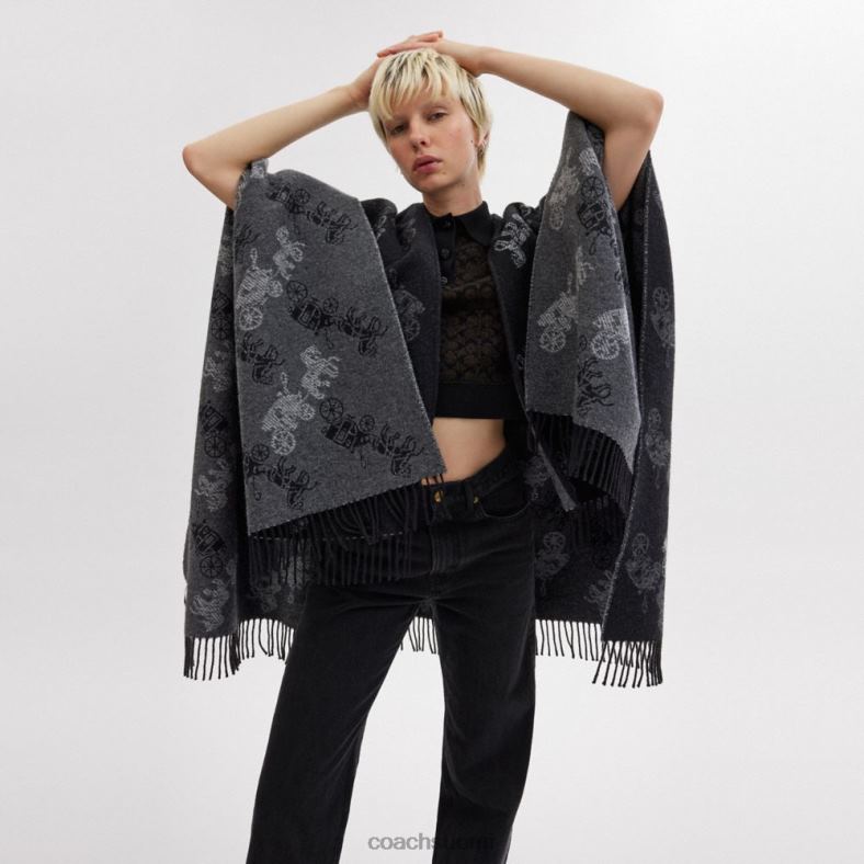 Coach naiset käännettävä hevos- ja vaunuponcho musta VF6B6556