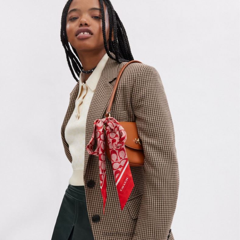 Coach naiset vintage signature print silkki laiha huivi urheilun punainen VF6B6546