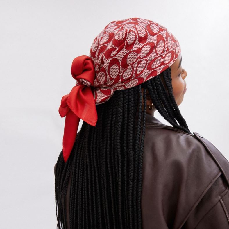 Coach naiset vintage signature print silkki neliön huivi urheilun punainen VF6B6545