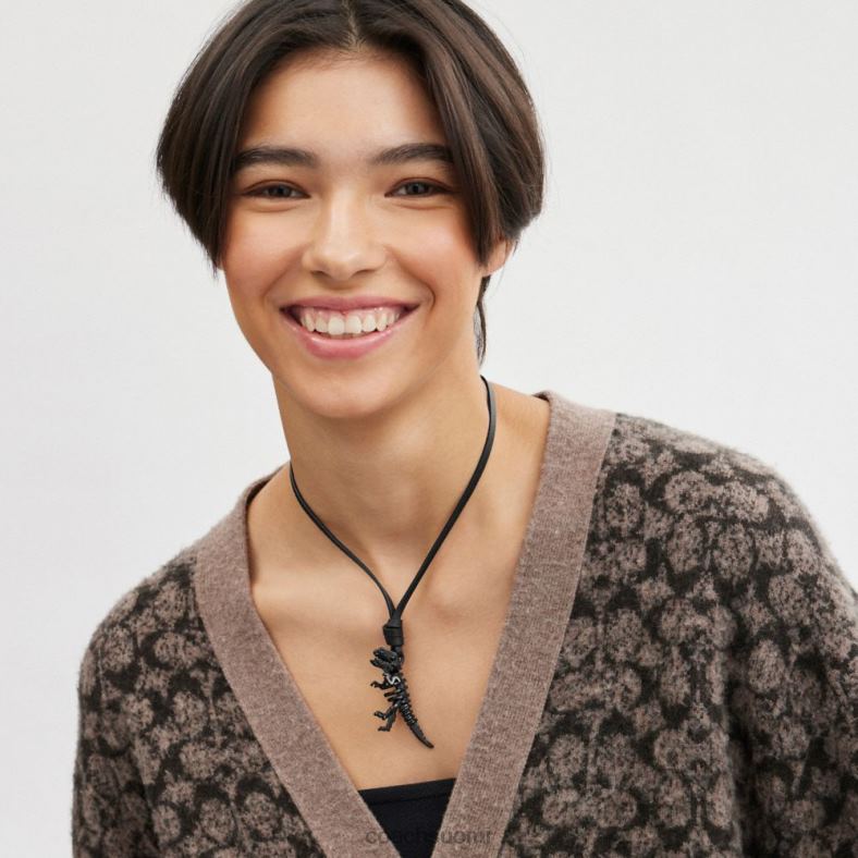 Coach naiset luuranko rexy nahkainen kaulakoru musta VF6B6535