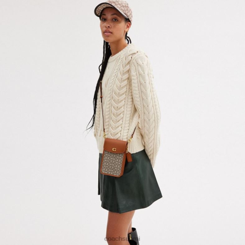 Coach naiset puhelimen crossbody mikrosignature jacquard b4/kaakaokiillotettu amb VF6B6386