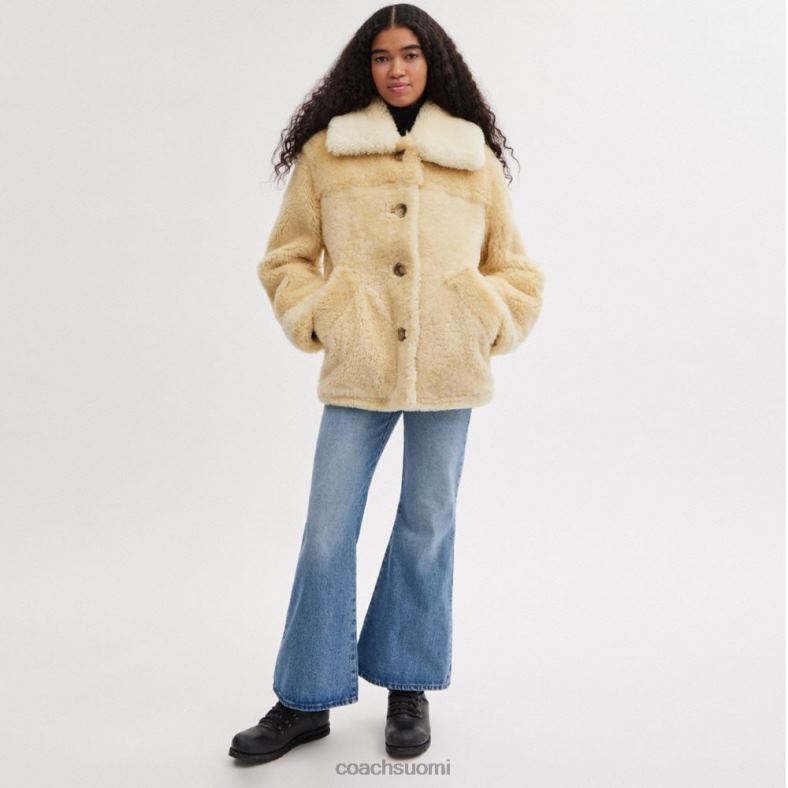 Coach naiset kauttaaltaan colorblock shearling takki norsunluun moni VF6B6442