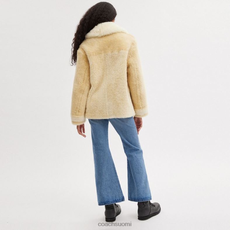 Coach naiset kauttaaltaan colorblock shearling takki norsunluun moni VF6B6442