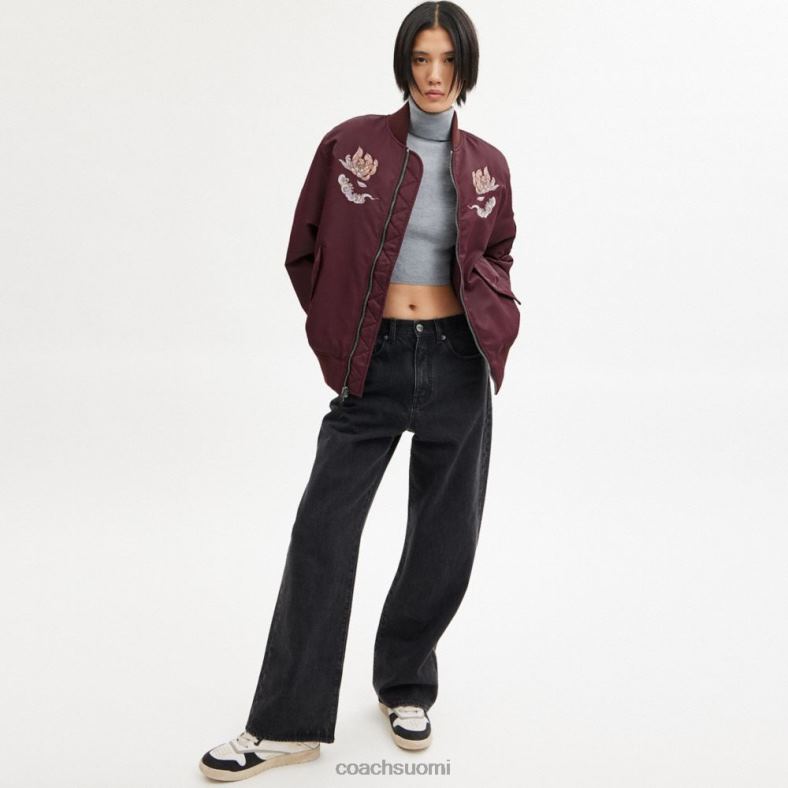 Coach naiset uudenvuoden ma-1 takki lohikäärmeellä viininpunainen VF6B6431
