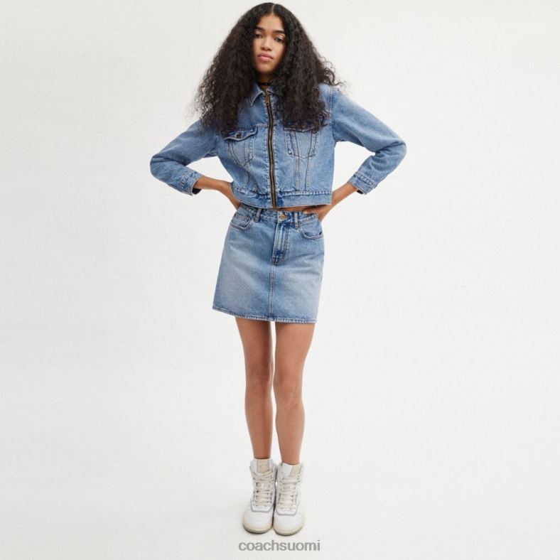 Coach naiset korkeavyötäröinen denim minihame vaaleansininen VF6B6504