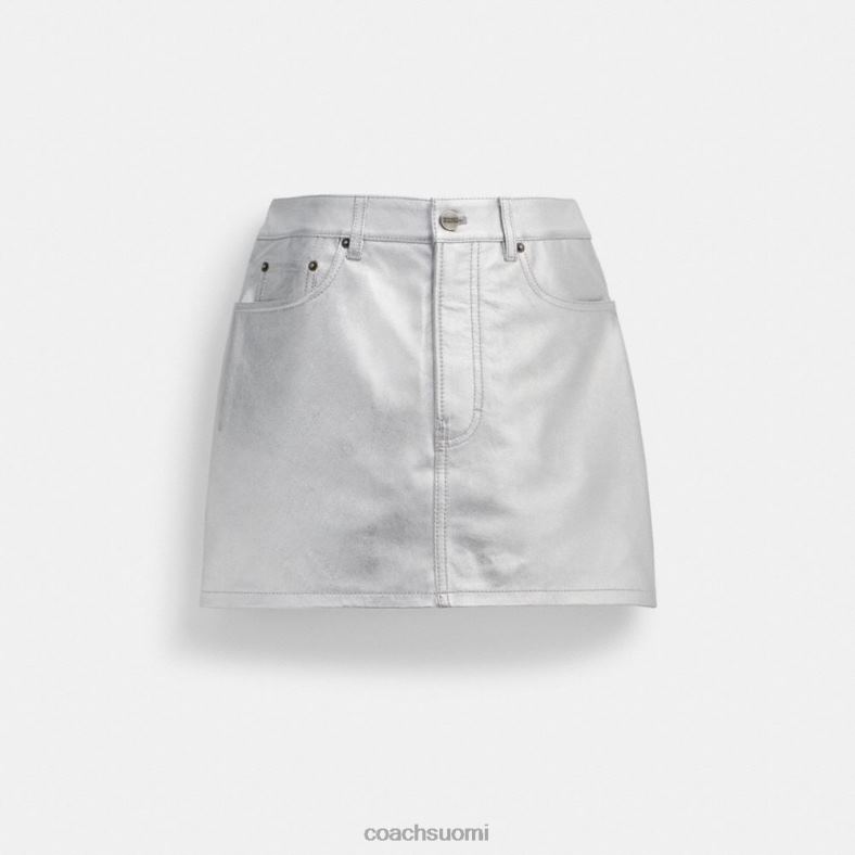 Coach naiset metallinen nahkainen minihame hopea VF6B6510