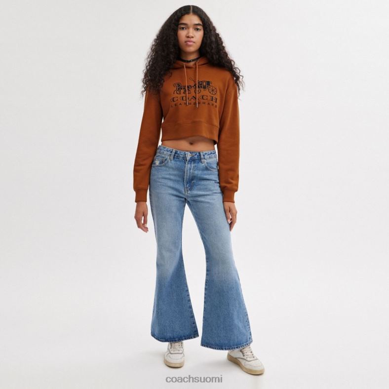 Coach naiset Hevosen ja vaunujen lyhennetty huppari luomupuuvillaa ruskea VF6B6480